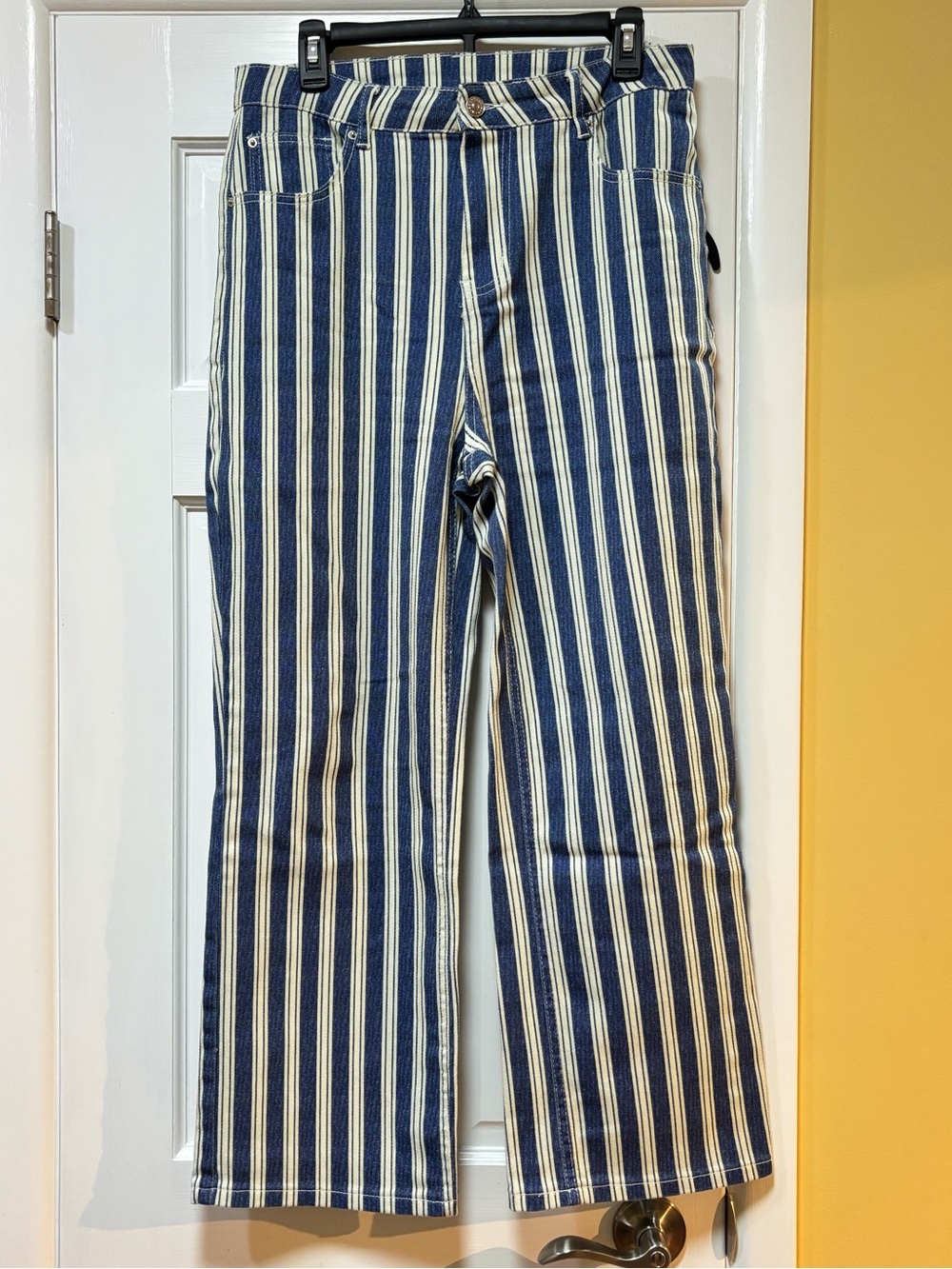High-Rise Navy and White Striped Women’s Jeans